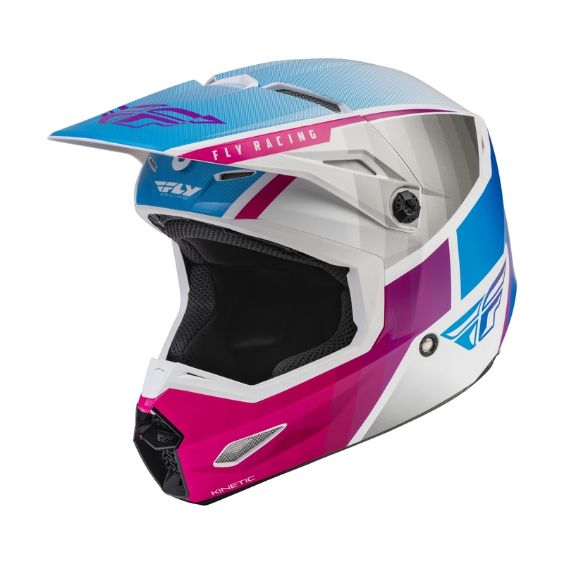 Dziecięcy kask motocrossowy FLY Racing Kinetic Drift różowo-biało-niebieski