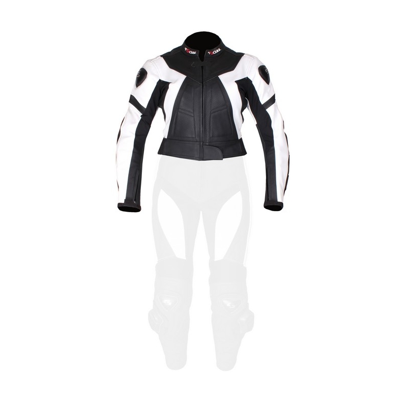 Damska skórzana kurtka motocyklowa Tschul 736 czarno-biała wyprzedaż