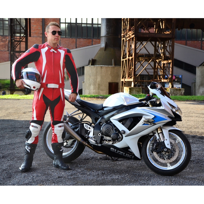 Skórzane spodnie motocyklowe Tschul 525 czerwone wyprzedaż
