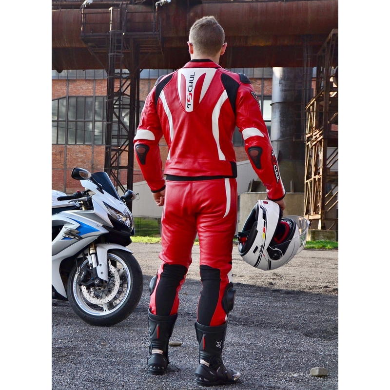 Skórzane spodnie motocyklowe Tschul 525 czerwone wyprzedaż