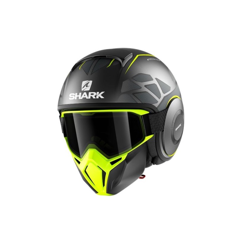 Otwarty hełm z maską SHARK STREET DRAK Tribute RM black-grey-fluo yellow