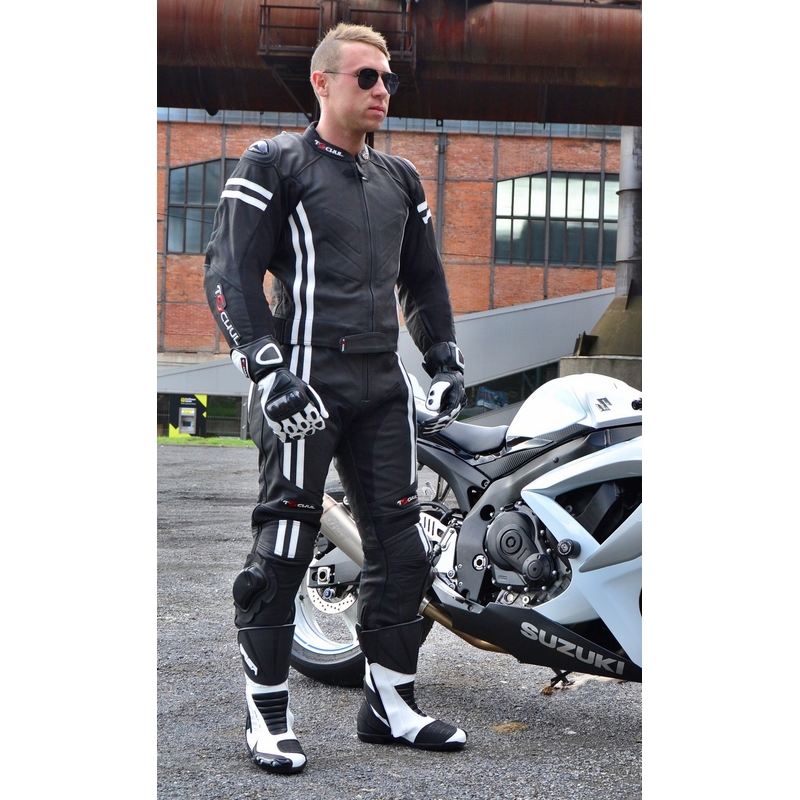 Skórzane spodnie motocyklowe Tschul 555 czarno-białe wyprzedaż