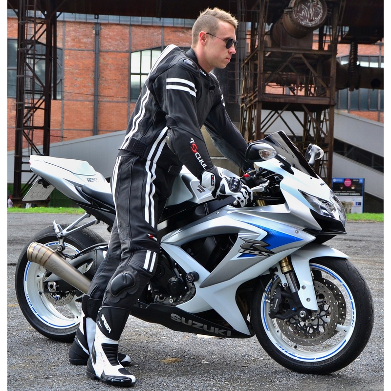 Skórzane spodnie motocyklowe Tschul 555 czarno-białe wyprzedaż