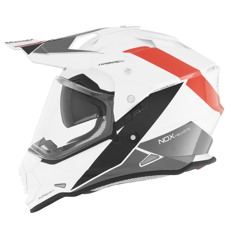 Kask Enduro NOX N312 BLOCK 2022 szaro - czerwono - biały wyprzedaż