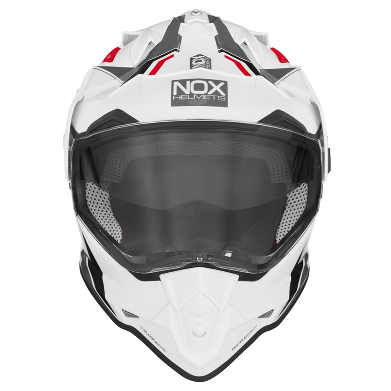 Kask Enduro NOX N312 BLOCK 2022 szaro - czerwono - biały wyprzedaż