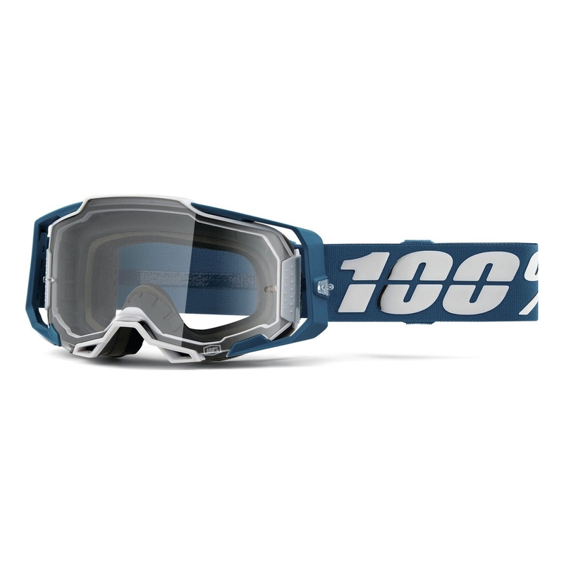 Gogle motocrossowe 100% ARMEGA Albar niebiesko-białe (przezroczysta plexi)
