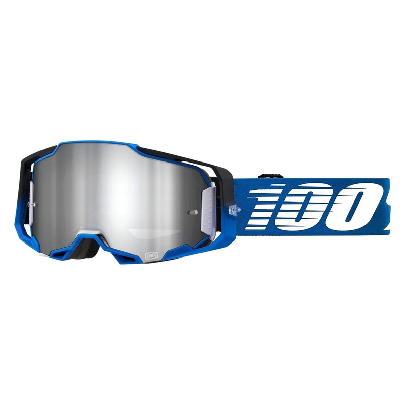 Gogle motocrossowe 100% ARMEGA Rockchuck black-white-blue (silver plexi)