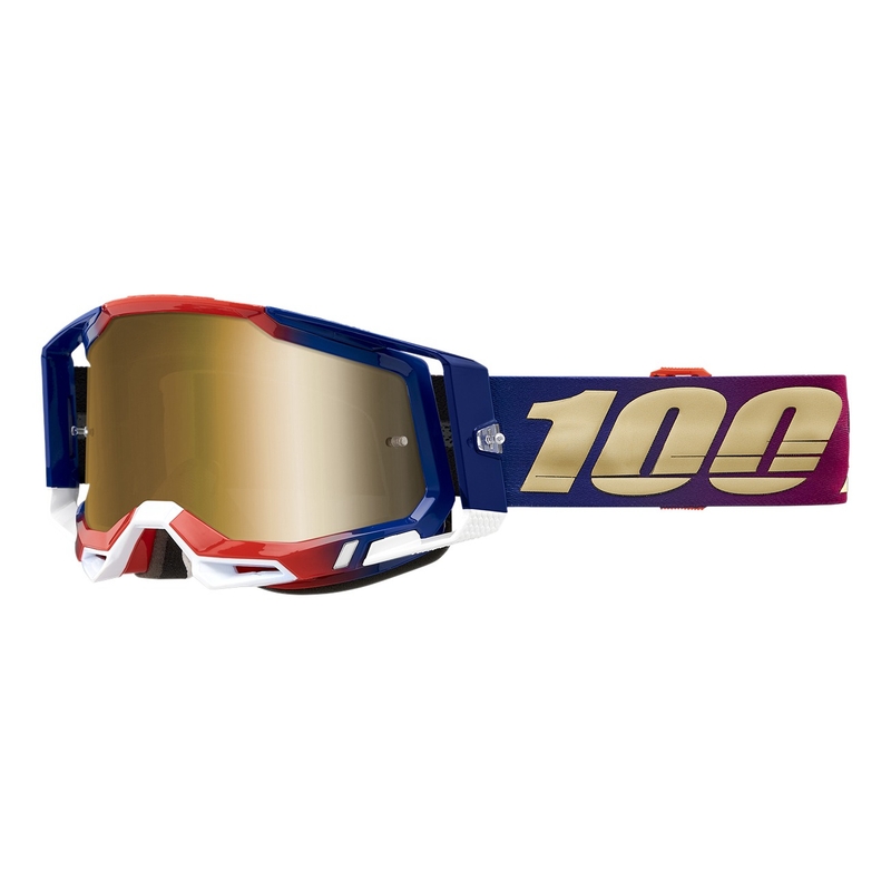 Gogle motocrossowe 100% RACECRAFT 2 United blue-red-gold (złota plexi)