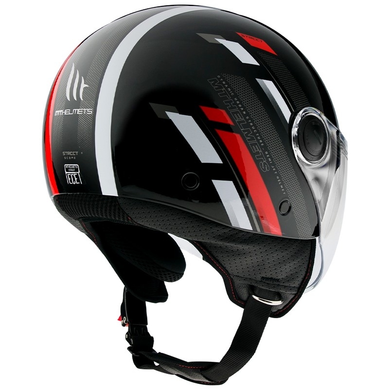 MT Street Scope D5 otwarty kask motocyklowy czarny-szary-czerwony błyszczący wyprzedaż