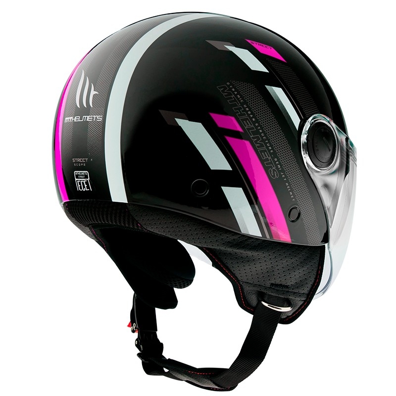 MT Street Scope D8 otwarty kask motocyklowy czarny-szary-fluo różowy błyszczący wyprzedaż
