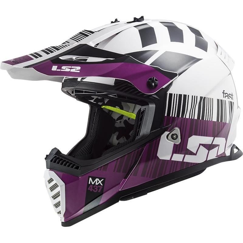 Kask motocrossowy LS2 MX437 Fast Evo XCODE biało-fioletowy błyszczący
