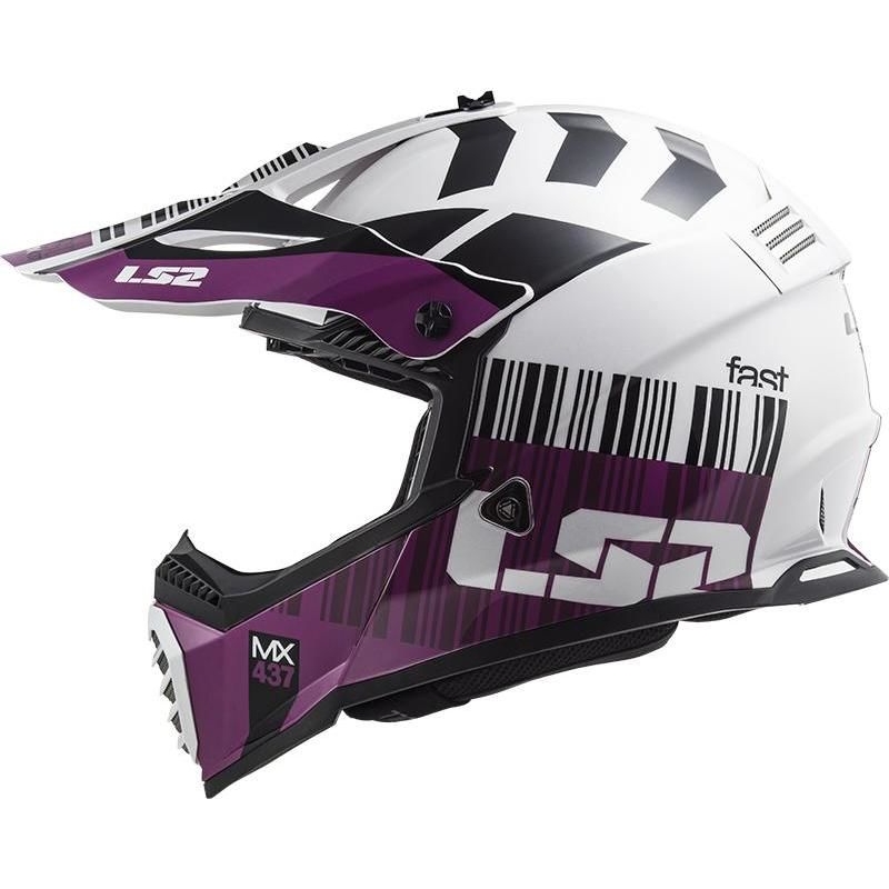 Kask motocrossowy LS2 MX437 Fast Evo XCODE biało-fioletowy błyszczący