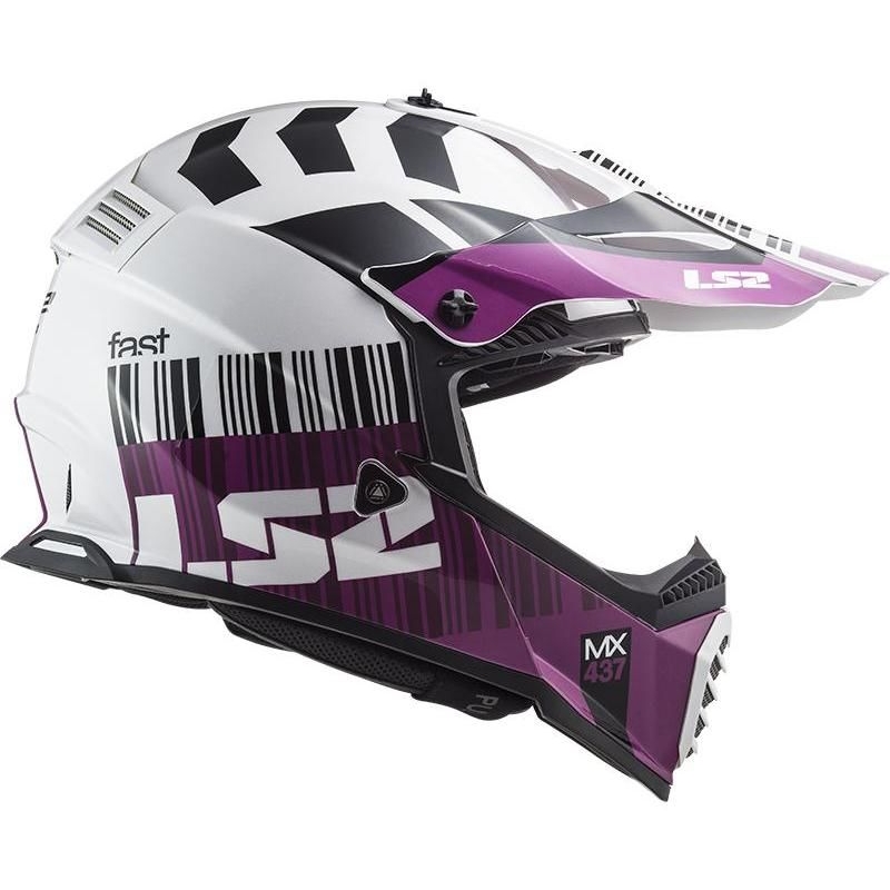 Kask motocrossowy LS2 MX437 Fast Evo XCODE biało-fioletowy błyszczący