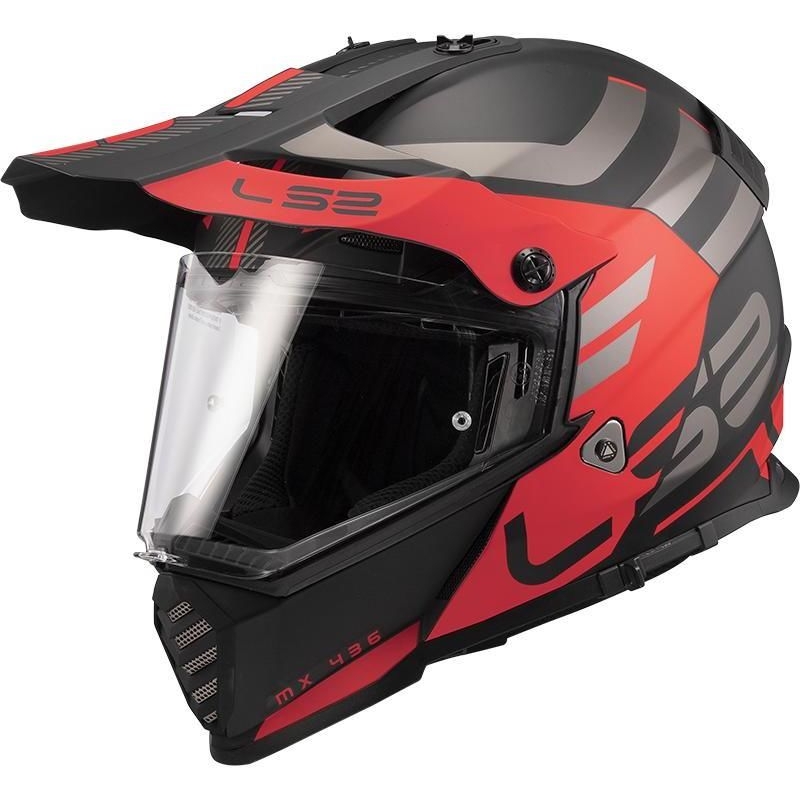 Kask Enduro LS2 MX436 Pioneer Evo Adventurer czarny-czerwony matowy
