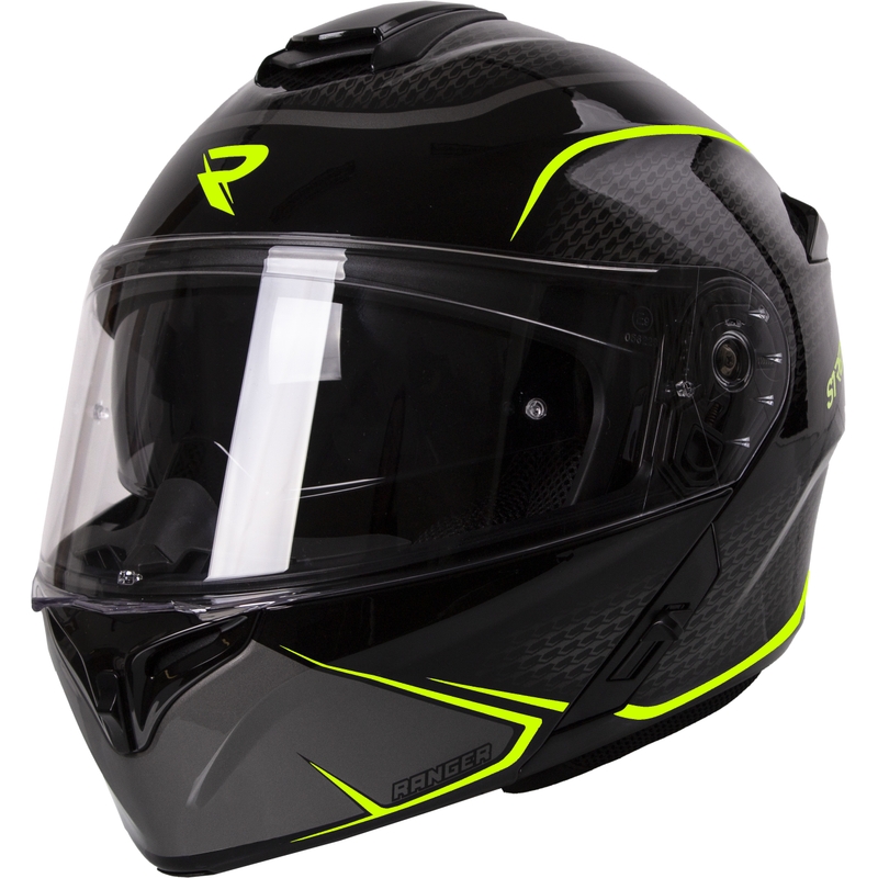 Kask motocyklowy Street Racer Ranger black-fluo yellow tip-up.