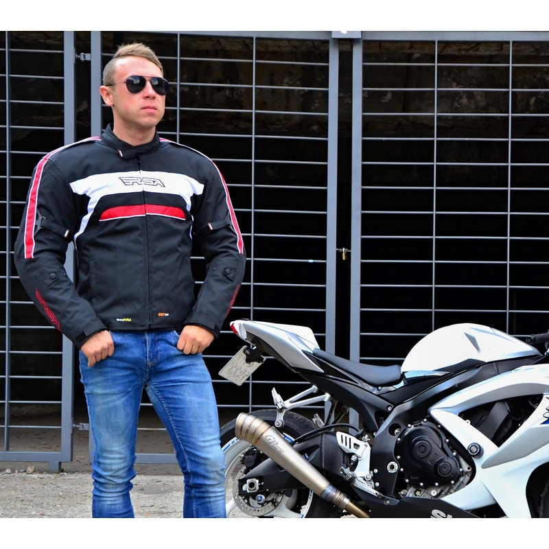 Kurtka motocyklowa RSA Iron czarno-czerwona wyprzedaż