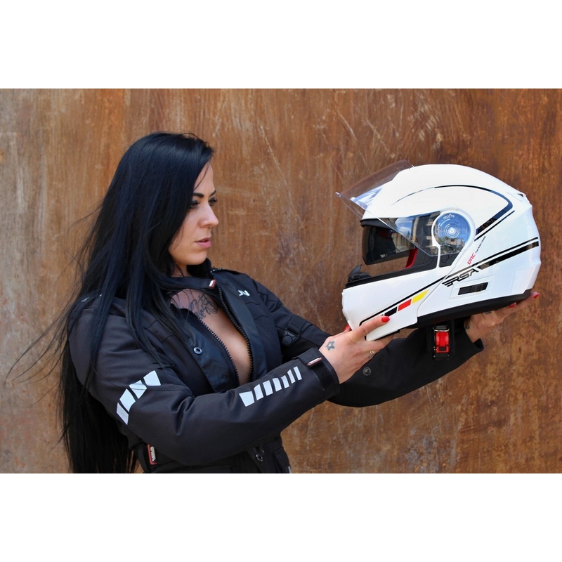 Kask moto szczękowy RSA TR-01 biało-czarny wyprzedaż