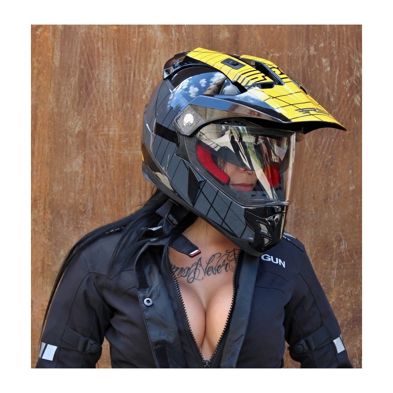 Kask Enduro z blendą przeciwsłoneczną RSA MX-01 czarno/szaro/żółty wyprzedaż
