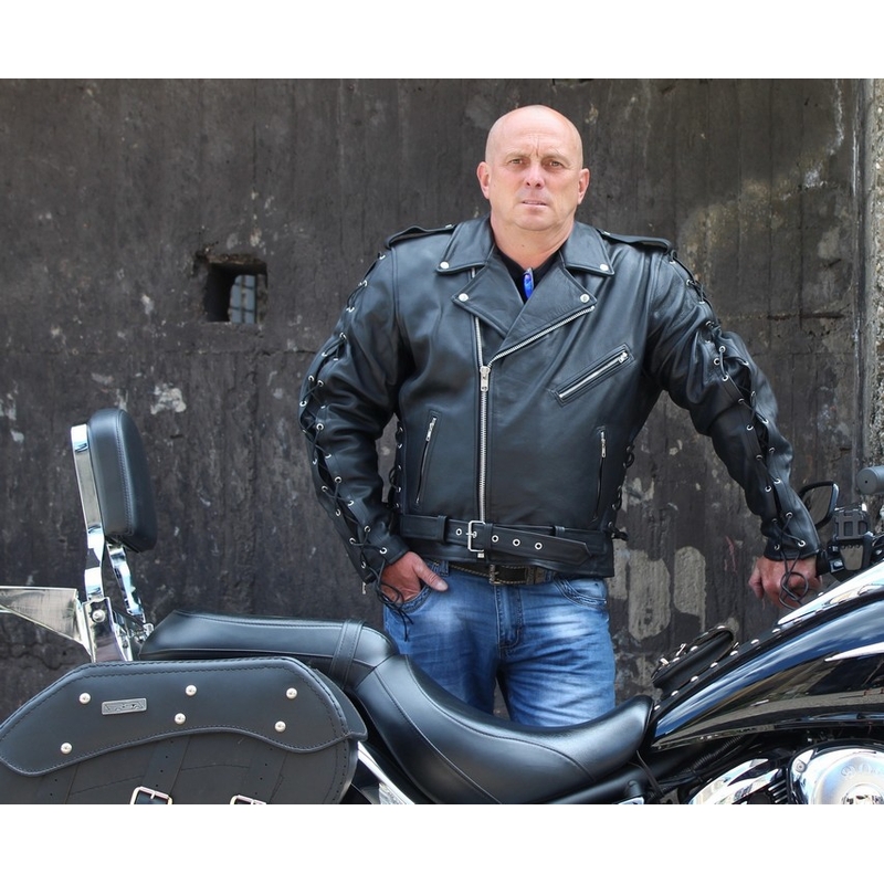 Skórzana kurtka motocyklowa RSA ze sznurowaniem na rękawach wyprzedaż