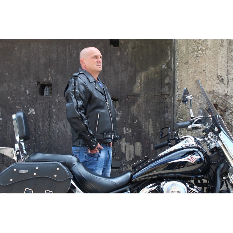 Skórzana kurtka motocyklowa RSA ze sznurowaniem na rękawach wyprzedaż
