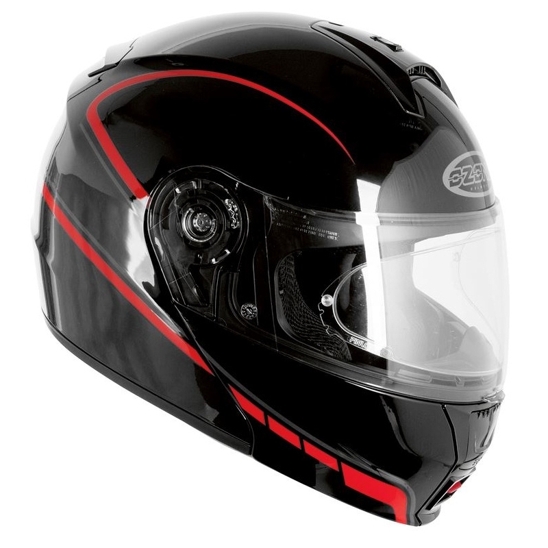 Szczękowy kask motocyklowy Ozone FP-01 – czarno/czerwony wyprzedaż