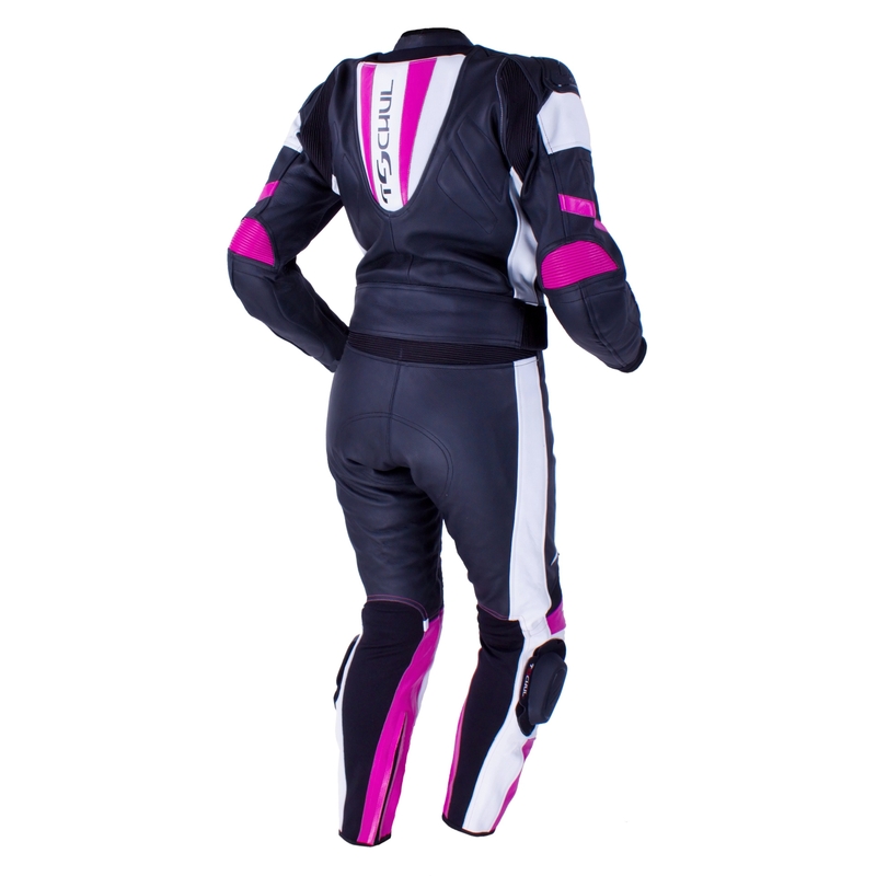 Damskie skórzane spodnie motocyklowe Tschul 546 czarno-biało-różowe wyprzedaż