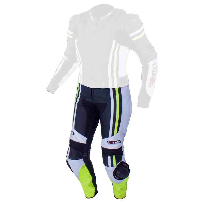 Damskie skórzane spodnie motocyklowe Tschul 556 czarno-biało-fluo żółte wyprzedaż