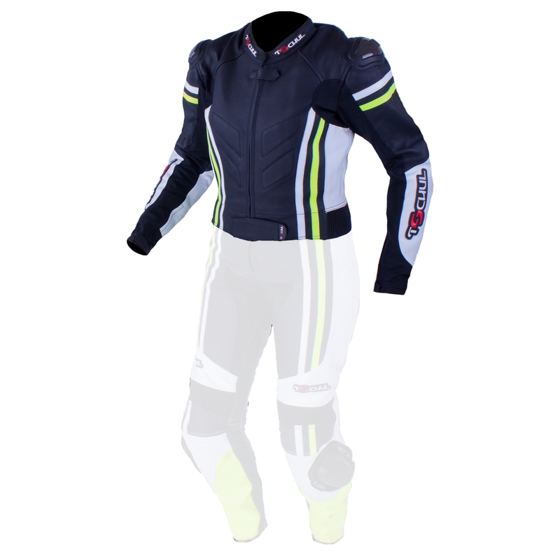 Damska skórzana kurtka motocyklowa Tschul 556 czarno-biało-fluo żółta wyprzedaż