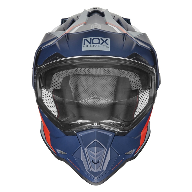 Kask enduro NOX N312 BLOCK 2022 szaro-biało-czerwono-niebieski