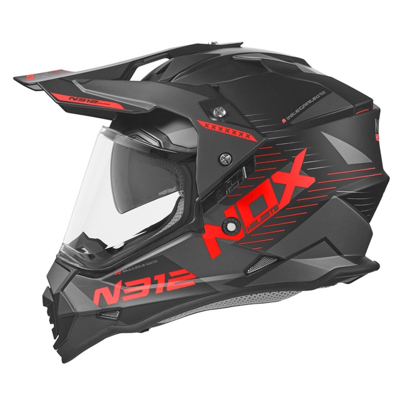 Kask enduro NOX N312 EXTEND 2022 black-grey-red wyprzedaż