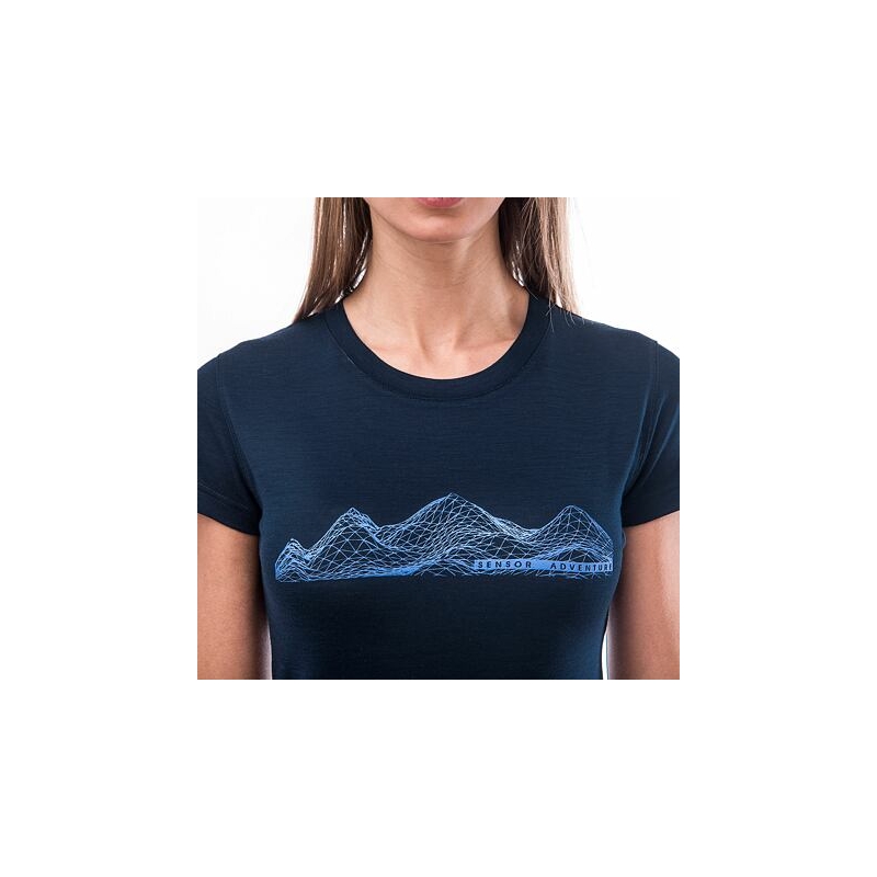 Damska koszulka Sensor Merino Active PT Mountains w kolorze ciemnoniebieskim wyprzedaż