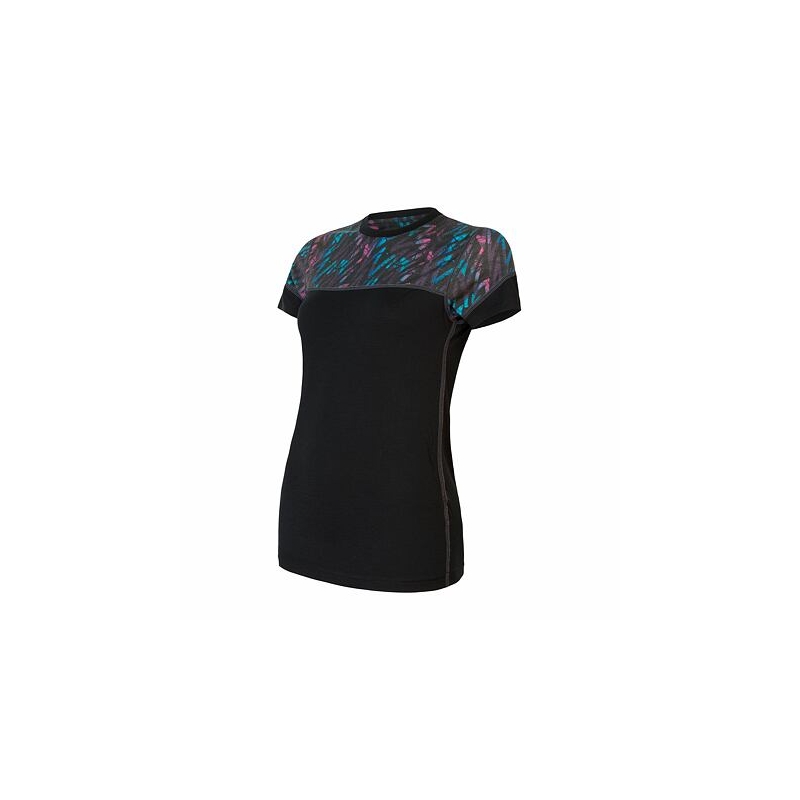 Damska koszulka termiczna Sensor Merino Impress black-blue-pink wyprzedaż