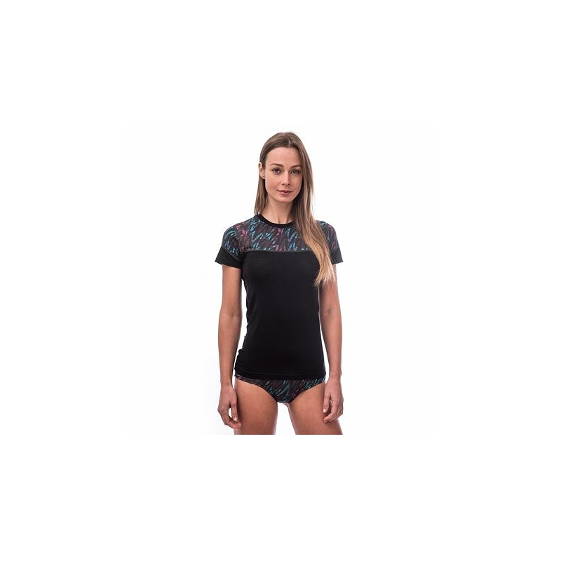 Damska koszulka termiczna Sensor Merino Impress black-blue-pink wyprzedaż