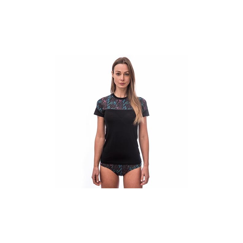 Damska koszulka termiczna Sensor Merino Impress black-blue-pink wyprzedaż