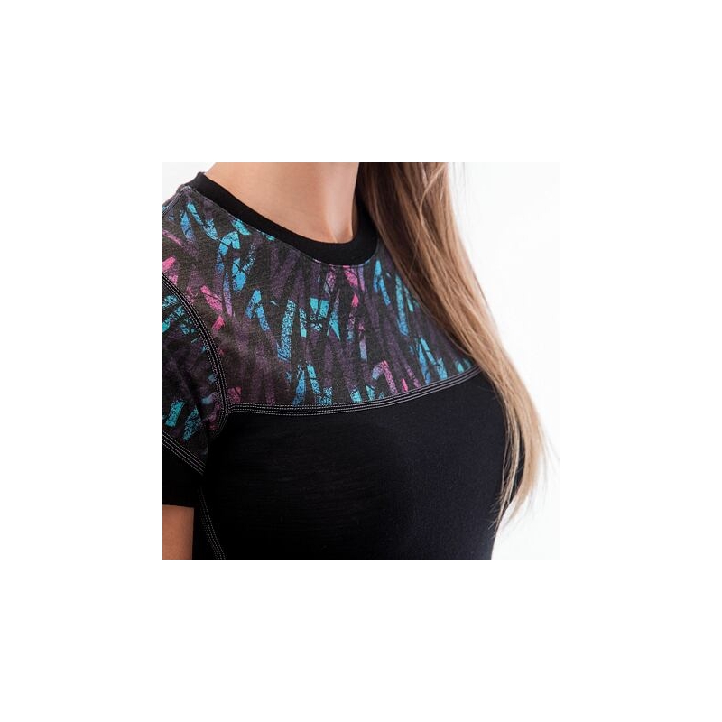 Damska koszulka termiczna Sensor Merino Impress black-blue-pink wyprzedaż