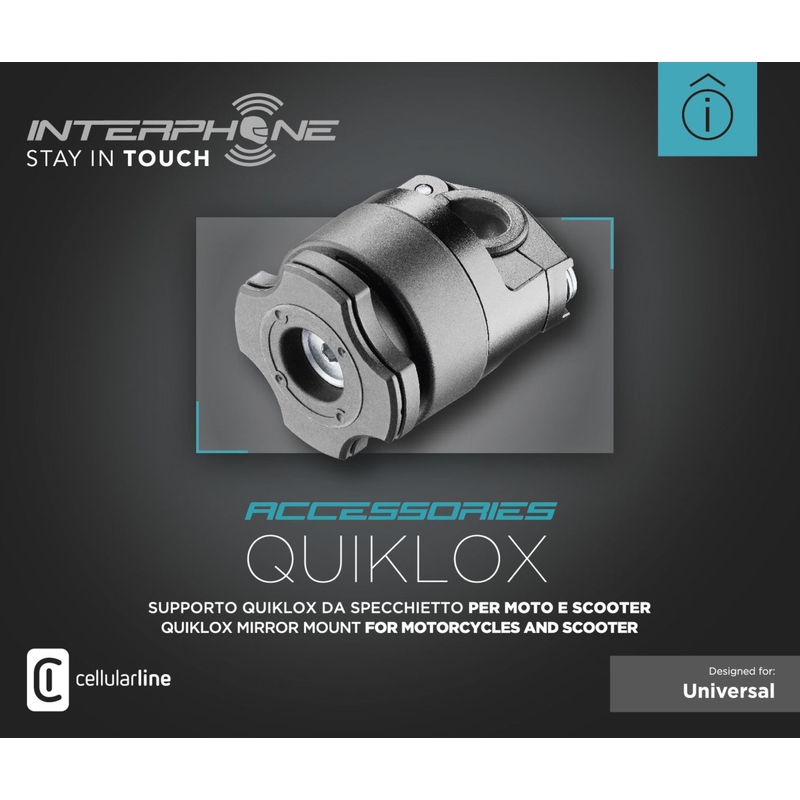 Interphone Quiklox uchwyt szybkomocujący z mocowaniem lusterka motocyklowego czarny