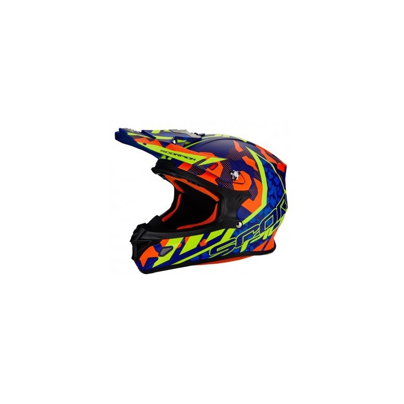 Motokrosowy kask Scorpion VX-21 Air Furio niebiesko-pomarańczowo-fluo żółty wyprzedaż