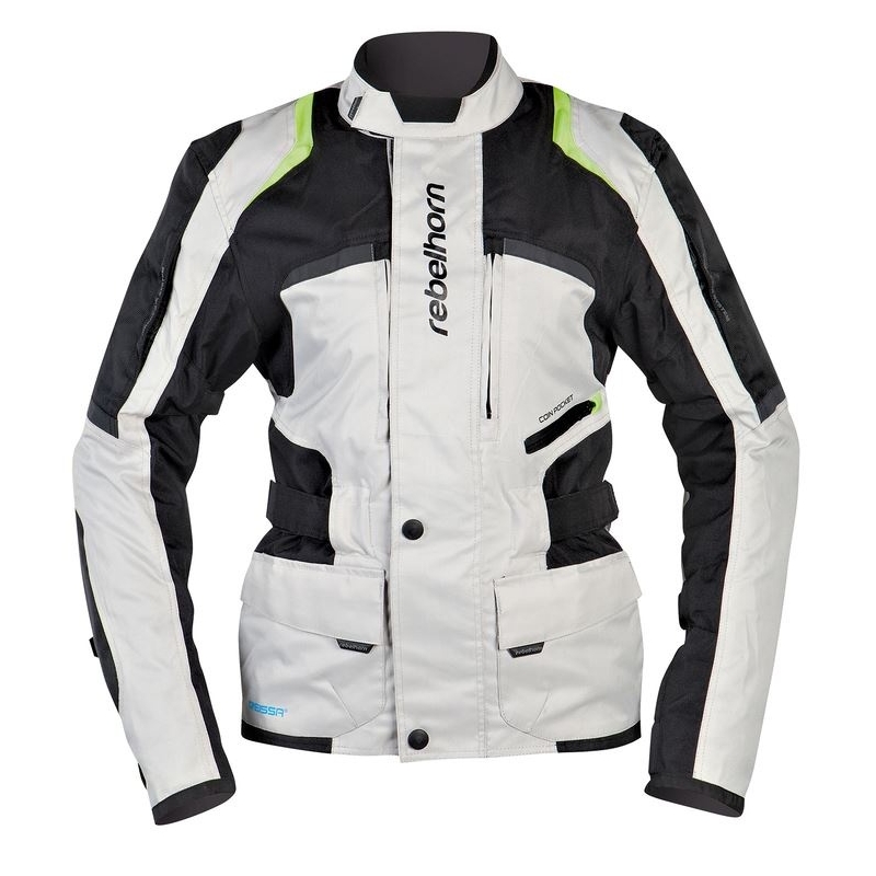 Damska moto kurtka Rebelhorn Hiker szaro-czarno-fluo żółta
