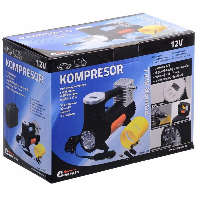 Sprężarka 12V POWER BULL cyfrowa z lampą