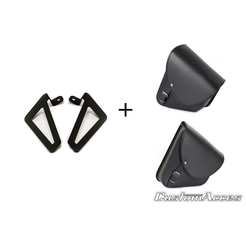 Leather saddlebag CUSTOMACCES BARCELONA black pair, with universal support