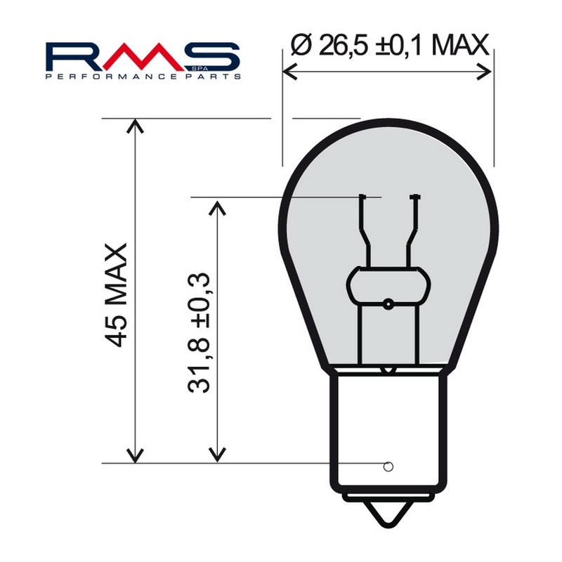 Bulb RMS 12V 21W , BA15S orange