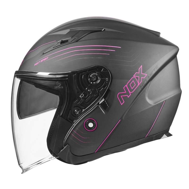 Kask motocyklowy otwarty NOX N128 Spirit czarno-różowy