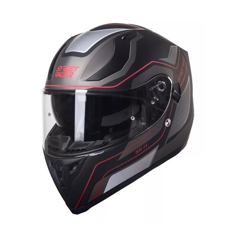 Integralny kask motocyklowy Street Racer SR I1 czarno-szaro-czerwony