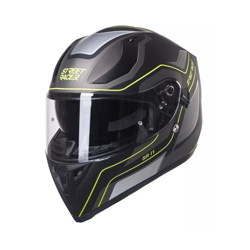 Integralny kask motocyklowy Street Racer SR I1 czarno-szaro fluo żółty