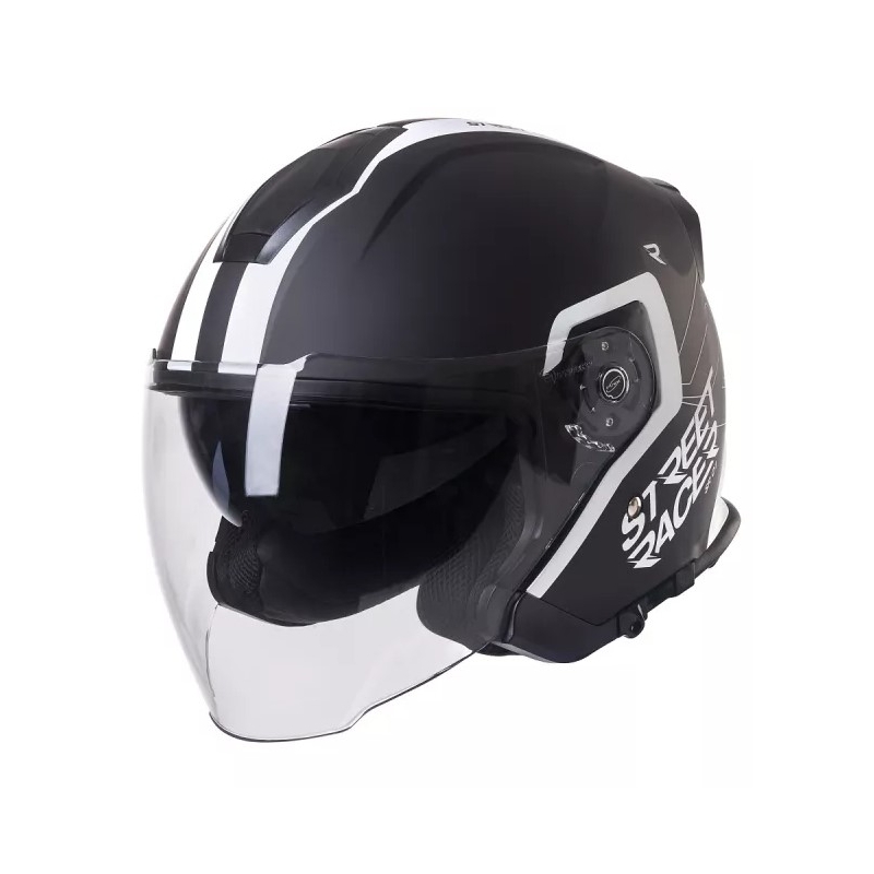 Otwarty kask motocyklowy Street Racer SR 01 czarno-biały