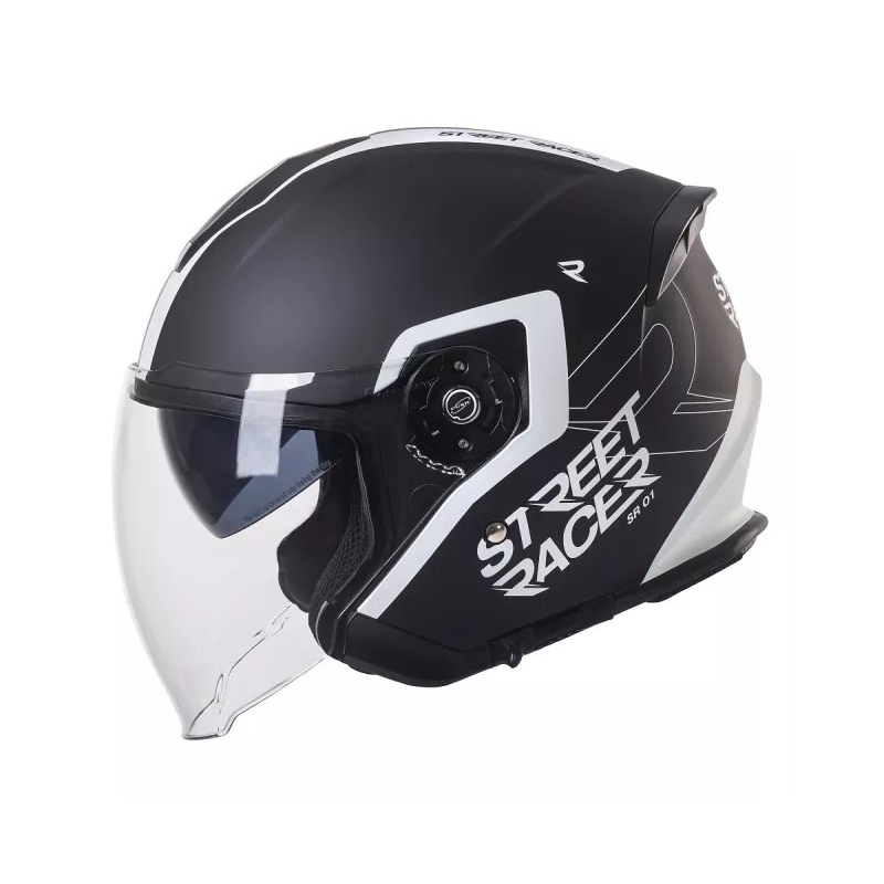 Otwarty kask motocyklowy Street Racer SR 01 czarno-biały