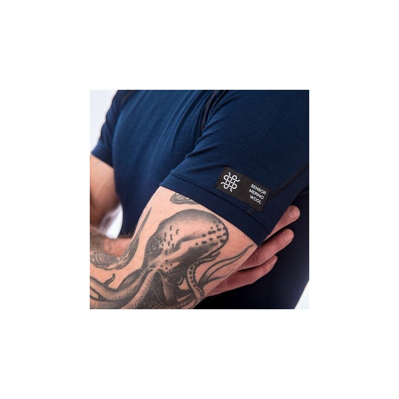 T-shirt męski Sensor Merino Active granatowy - krótki rękaw wyprzedaż