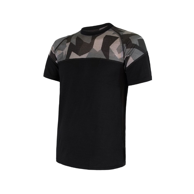 Męska koszulka termiczna Sensor Merino Impress black-mask - krótki rękaw wyprzedaż