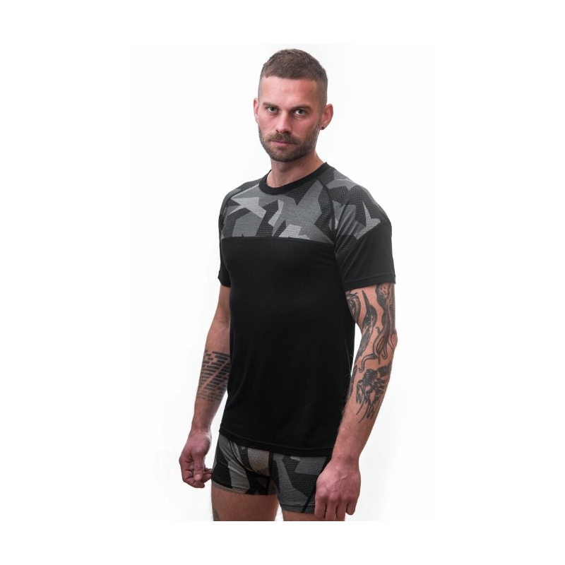 Męska koszulka termiczna Sensor Merino Impress black-mask - krótki rękaw wyprzedaż