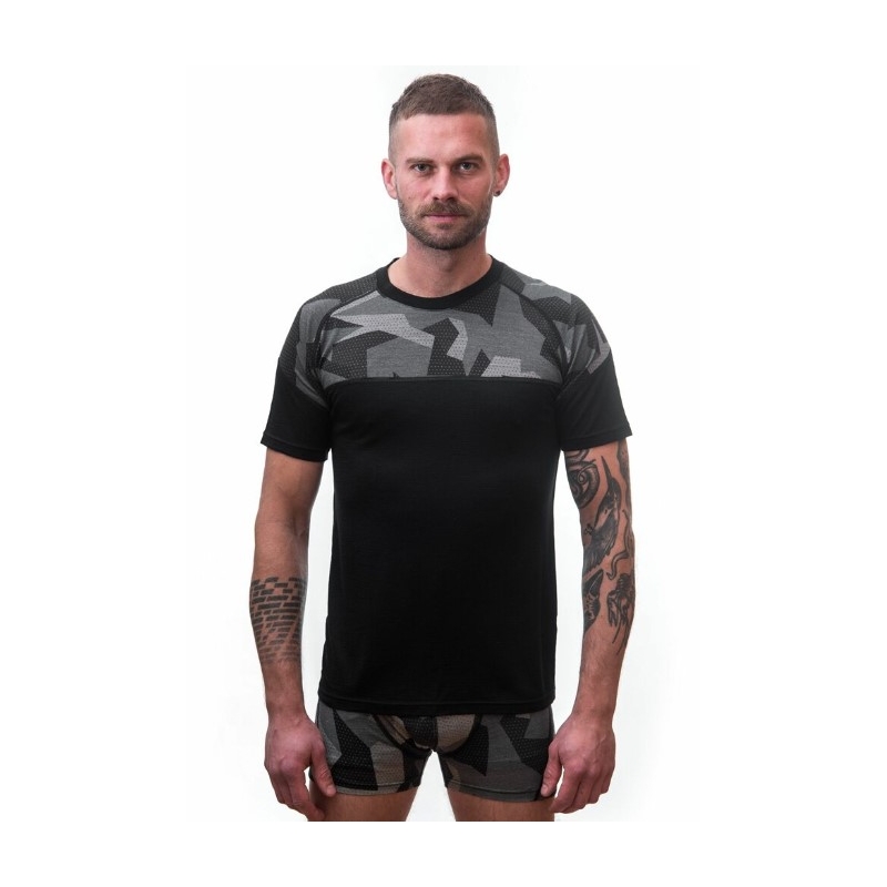 Męska koszulka termiczna Sensor Merino Impress black-mask - krótki rękaw wyprzedaż
